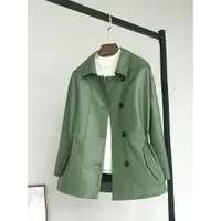 在飛比找ETMall東森購物網優惠-綠色寬松版外套春秋款真皮皮衣