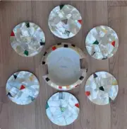 Random Work Yellow Coffee Coaster Set with Elegant Look Round Marble Tea Coaster