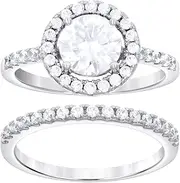 [JewelryWeb] 925 Sterling Silver Womens CZ Simulated Diamond Duo Ring Set 7x1.8mm Wide Band Style-Ring for Women