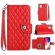 YB Imprinting Series-8 for iPhone 11 Leather Case Wallet Stand Cover Rhombus Pattern - Red