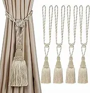 BEL AVENIR 4 Pack Curtain Tiebacks Tassel Drapery Tie-Backs Rope Handmade Holdbacks Home Office Hotel Decorative (Mix Beige)