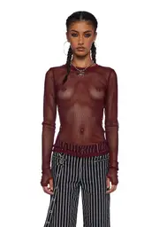 [Current Mood] See Thru Me Fishnet Top - Burgundy