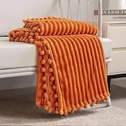 DISSA Fleece Blanket Throw Size – 51x63, Orange – Soft, Plush, Fluffy, Fuzzy, Warm, Cozy – Perfect Throw for Couch, Bed, Sofa - with Pompom Fringe - Flannel Blanket Throw Blanket