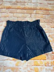 BNWT Girls Sz 4 Cute Anko Navy Blue With Silver Stripe Elastic Waist Shorts