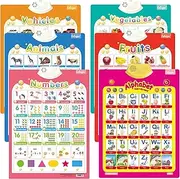 6Pcs Electronic Interactive Alphabet Wall Chart for Kids, ABC Learning for Toddlers,Learning Toys for Toddlers 1-7, Talking ABC,123s,Animal,Fruits,Vehicles & Vegetables Poster,Preschool Gifts for Kids