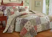 XXL OVERSIZED VINTAGE ANTIQUE ROSE PATCHWORK GARDEN BEDSPREAD QUILT SET - KING