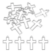 20Pcs Cross Shape Alloy Open Back Bezel Pendants Resin Frame, Silver Tone