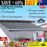 High-Quality Folding Arm Awning Canopy 2Mx1.5M Retractable Manual Sunshade Grey