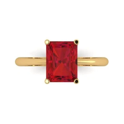 2.5Ct Radiant Cut Ruby Solid 14K/18K Gold Solitaire Engagement Promise Ring