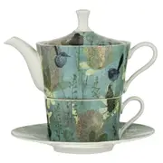 Ashdene New Bone China Enchanting Banksia Tea For One Pot/Cup Saucer Set Green
