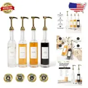 Elegant 350ml Gold Coffee Syrup Dispenser Set - Pumps & Labels Included