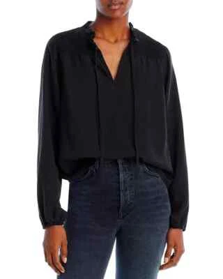 Aqua Penelope Smocked Peasant Blouse, Black, XL