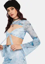 [Daisy Street] Mesh Butterfly Crop Top