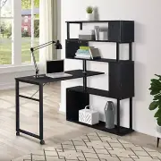 Tzou L-Shaped Computer Table, Rotatable Corner Table with 5-Tier Black