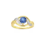 9ct Gold, Created Sapphire And Diamond Ring in Blue