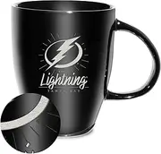 Rico Industries NHL Hockey Tampa Bay Lightning Sunburst Black 18oz Laser Engraved Ceramic Lustre Mug