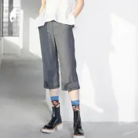 在飛比找momo購物網優惠-【TAN&LUCIANA】褲口寬帶七分直筒西裝褲