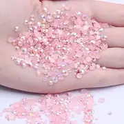 Mixed 1000pcs 2-6mm Light Pink AB Resin Nail Rhinestones 3D Non Hotfix Glitter Round Flatback Nail Stones Strass Gems Diamonds DIY Nail Art Decoration (20 Light Pink AB)