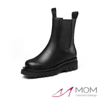 在飛比找momo購物網優惠-【MOM】真皮短靴 真皮中筒靴/真皮保暖機能輕量大底英倫風切