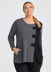 [TS] Taking Shape Tab Front Honeycomb Top Size 20 in Black / Grey, Viscose - Plus Size Women's Clothing Black / Grey