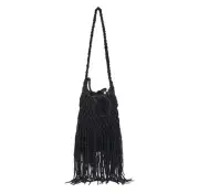ZARA Beaded Black Fringe Shoulder Purse Bag Clutch 6388/010