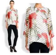DOLCE & GABBANA BLOUSE CHIFFON POLKA DOT CARNATIONS SILK TOP $1,175 sz 40 US 4