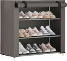 4-Layer 3-Compartment Dustproof Shoe Rack Cabinet, Large Capacity Gray