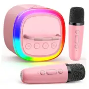 Mini Karaoke Machine for Kids: Portable Bluetooth Karaoke Speaker Pink 2 Mic