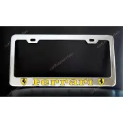 FERRARI License Plate Frame - Chrome Plated Metal - Yellow Graphics