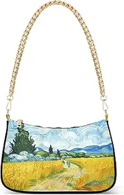 [RPLIFE] Wheat Field Blue Swirling Sky Purse with Zipper, Cute Shoulder Purse, Wheat Field Blue Swirling Sky, One Size
