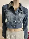 Blue Denim Jeans Buttons Lace Embroidery Floral Patches Casual Size L Jacket