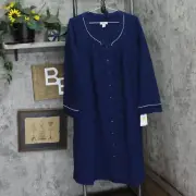 Aria Womens Long Sleeve Snap Front Nightgown A00011 Navy Blue M