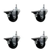 3 Inch Phenolic 12MM Threaded Stem Caster Set with Brake
