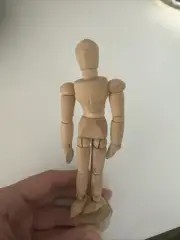 Wooden Artist Drawing Manikin Small 5 inch Tall on Stand Articulated Mannequin