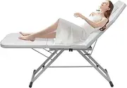 Portable Lightweight Sun Lounger Salon, Mobile Sun Lounger Foldable & Height Adjustable 3 Zones Aluminium Bed Spa Bed Tattoo Therapy 60 cm Wide, White