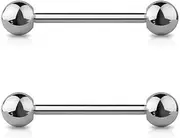 [Jewel Barrel] 2pcs Tongue Piercing Bars Straight Barbell Jewellery Nipple Bar Ring 14G (1.6mm) 12mm 14mm 16mm Length, 4/5/6mm Balls, Surgical Steel Pair