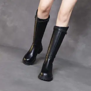 【Vecchio】真皮長靴 長筒長靴/真皮頭層牛皮經典版型皮帶釦式長筒騎士靴 長靴(黑)
