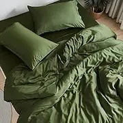 DOZ Sheet Set, 100% Viscose derived from Bamboo, Organically Grown, Buttery Soft, Cooling Sheets, High GSM, Deep Pockets - 2 Piece - 1 Pillowcase 1 Fitted Sheet (Forest, Twin)