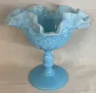 Fenton Art Glass " OVG " Old Virginia Glass Blue Pastel Cut and Block Comport