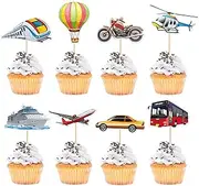 24PCS Train Cupcake Toppers Retro Train Locomotiv Birthday Party Supplies for Retro Train Party Baby Shower Kids Children Decorations Train Transportation Decorations red (white)