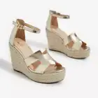 Lemonade Kayson Gold Unique H Vamp Platform Wedge Espadrille Ankle Strap Sandal