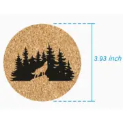 Howling Wolf Coasters Laser Engraved Cork Forest Landscape Silhouette Handmade