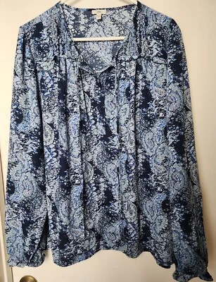 Joie Blue Parisian Paisley Peasant Top Women's Size XXL