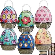 Bigqin 6PCS Easter Paper Bags with Handle, Easter Joy Gift Bag in Shape of Easter Egg Adorable Paper Bags for Easter Bunny Egg Hunting, Easter Party Supplies (19 * 16 * 9.5 cm)