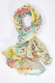 Square Scarf With Pom Poms--GRE-SS002