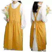 Cross Back Aprons for Women with Pockets | Japanese Style Cotton Apron Yellow