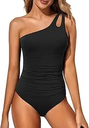 [Holipick] One Shoulder One Piece Swimsuit for Women Tummy Control Bathing Suits Modest Full Coverage Keyhole Swimwear