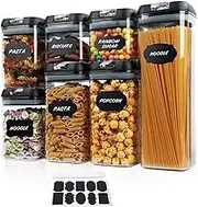 VivoGlow 7- Piece Food Storage Containers, Flip Lock Food Containers for Pantry Organization, Kitchen Storage & Organisation(Black)