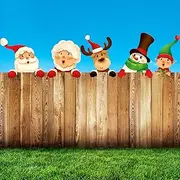 Bucherry 5 Pcs Christmas Fence Peeker Decoration Outdoor Snowman Peeking Garden Yard Elf Santa Claus Patio Peeker for Holiday DIY Home Fence