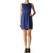 J.Crew Womens Sleeveless Ruched Dress Pockets Blue Sz 4 NWT